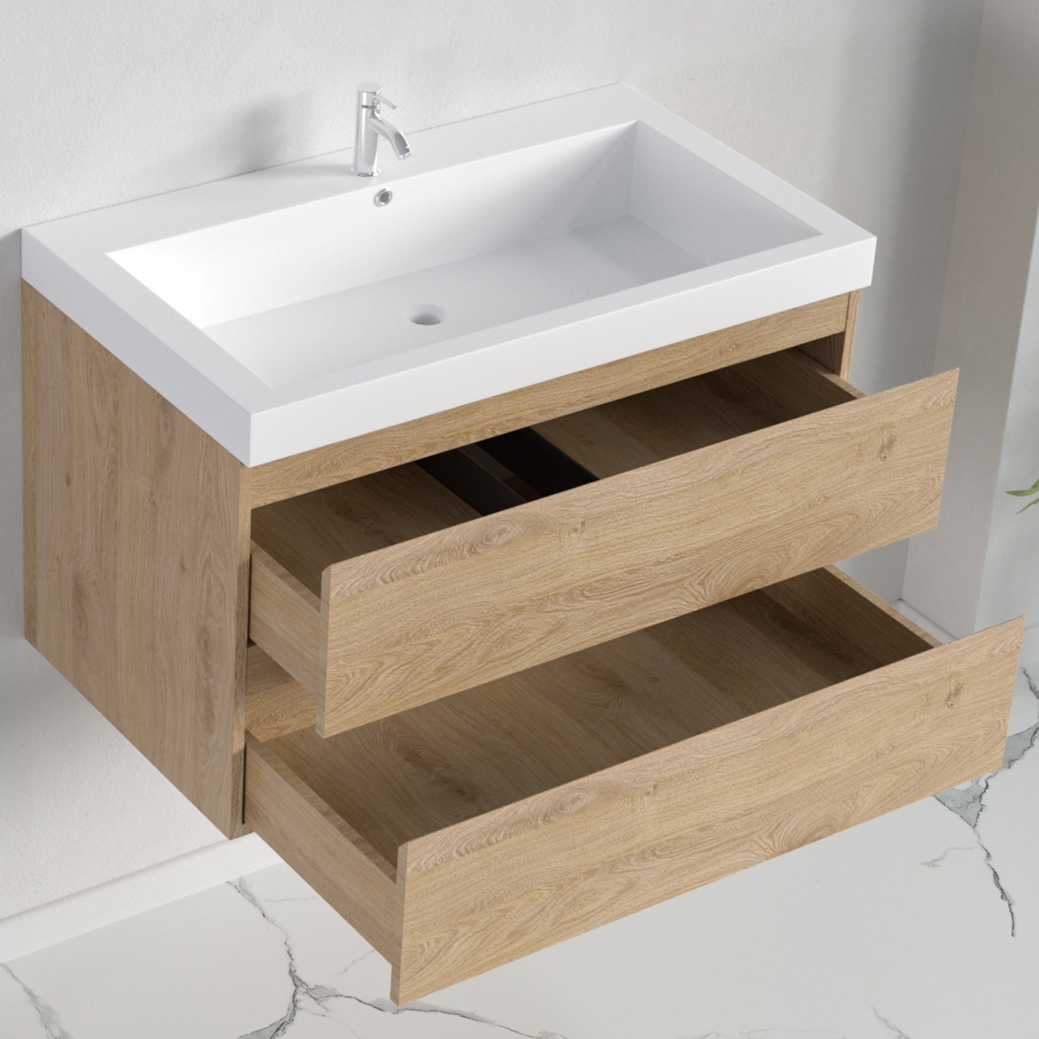 LOMAZOO meuble de salle de bain Monaco chêne clair - 80cm - lavabo blanc - 4