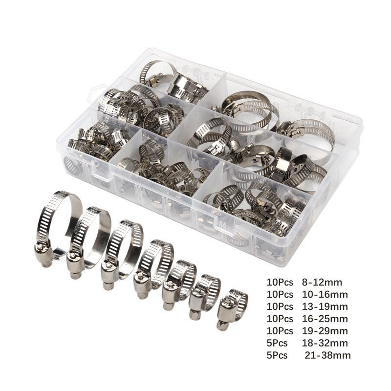 Zestaw regulowanych opasek zaciskowych ze stali nierdzewnej 304, 8-38 mm, 60 sztuk