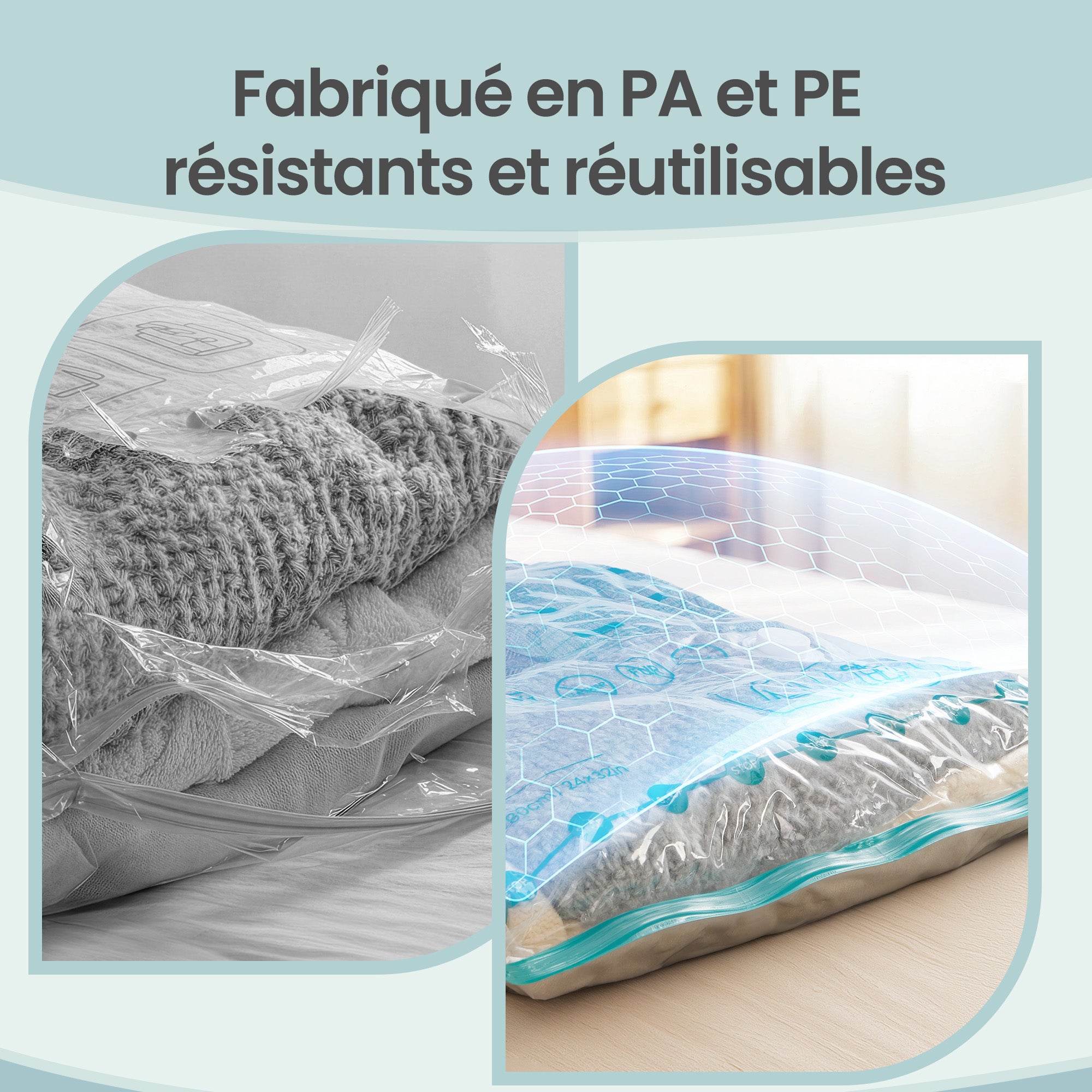 Sacs de Rangement sous Vide, Lot de 8, Réutilisables, Rangement pour Draps et Vêtements, Transparent - 7