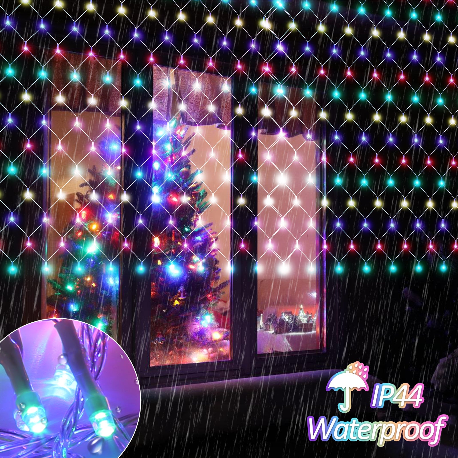 Cortina de luz LED decoración guirnalda luz 8 modo IP44 fiesta de Navidad al aire libre de interior RGB 2x2M - 5