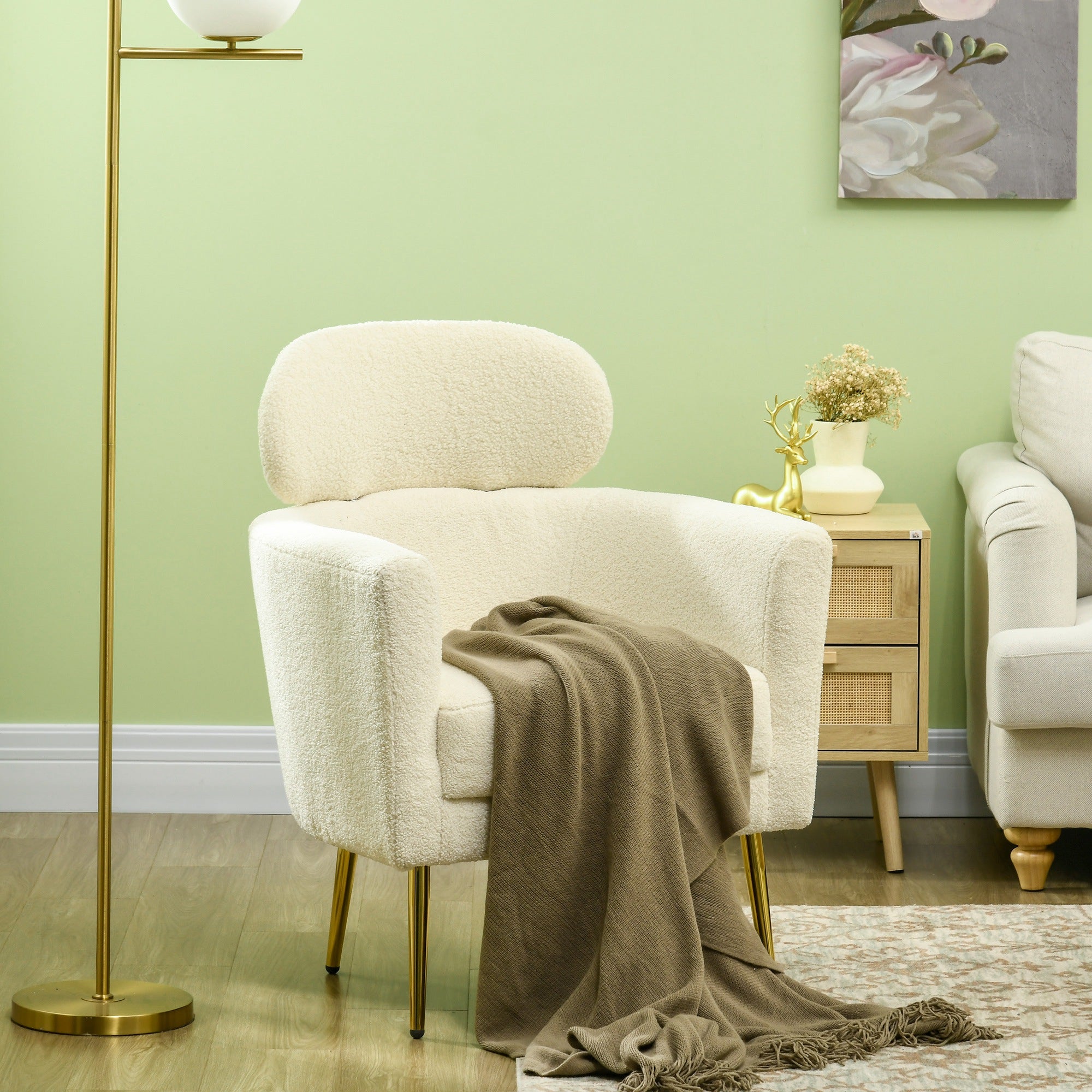 Fauteuil lounge appui-tête amovible peluche pieds métal 71 x 65 x 90 cm crème fauteuil intérieur confortable salon chambre design moderne et doux - 4