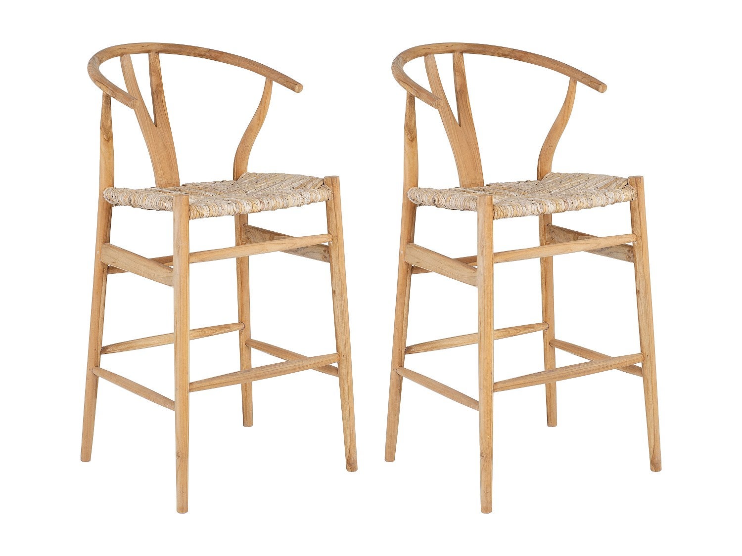 Zestaw 2 stołków barowych z drewna tekowego i słomy - Naturalny - POGIANA