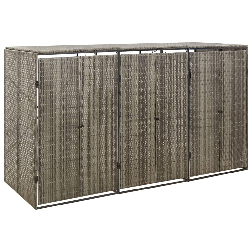 Osłona na 3 kosze na śmieci, szara, 207x80x117 cm, polirattan vidaXL