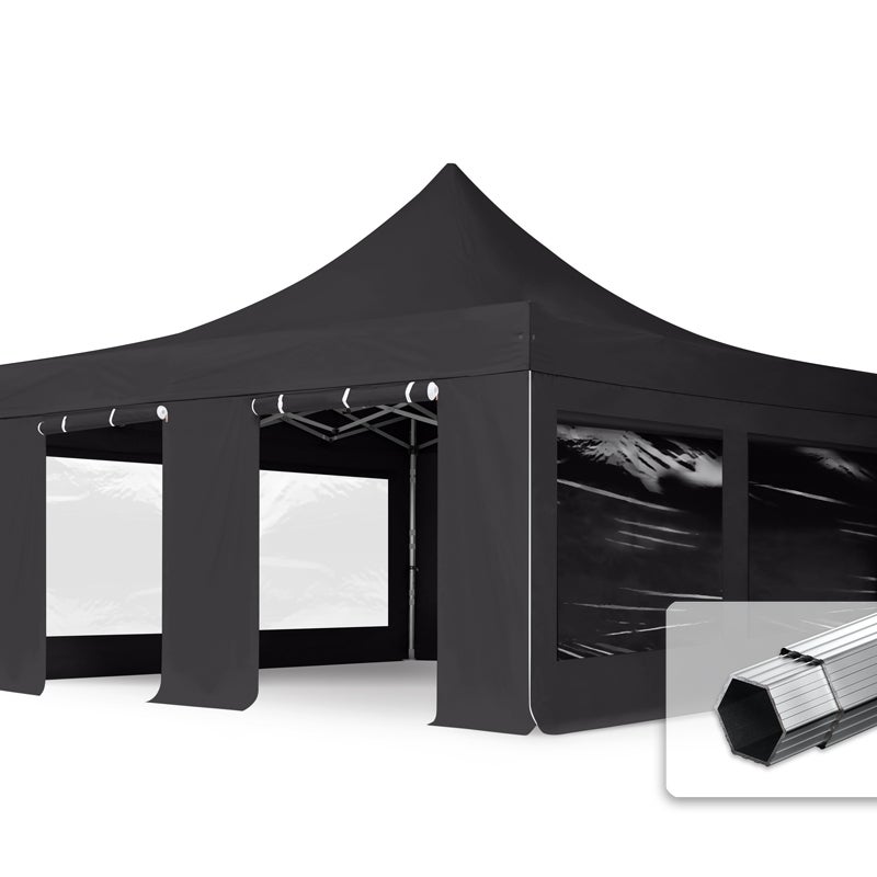 5x5 m Namiot Ekspresowy, PROFESSIONAL Alu 50mm, trudnopalny, ze ścianami bocznymi, okna panoramiczne, czarny
