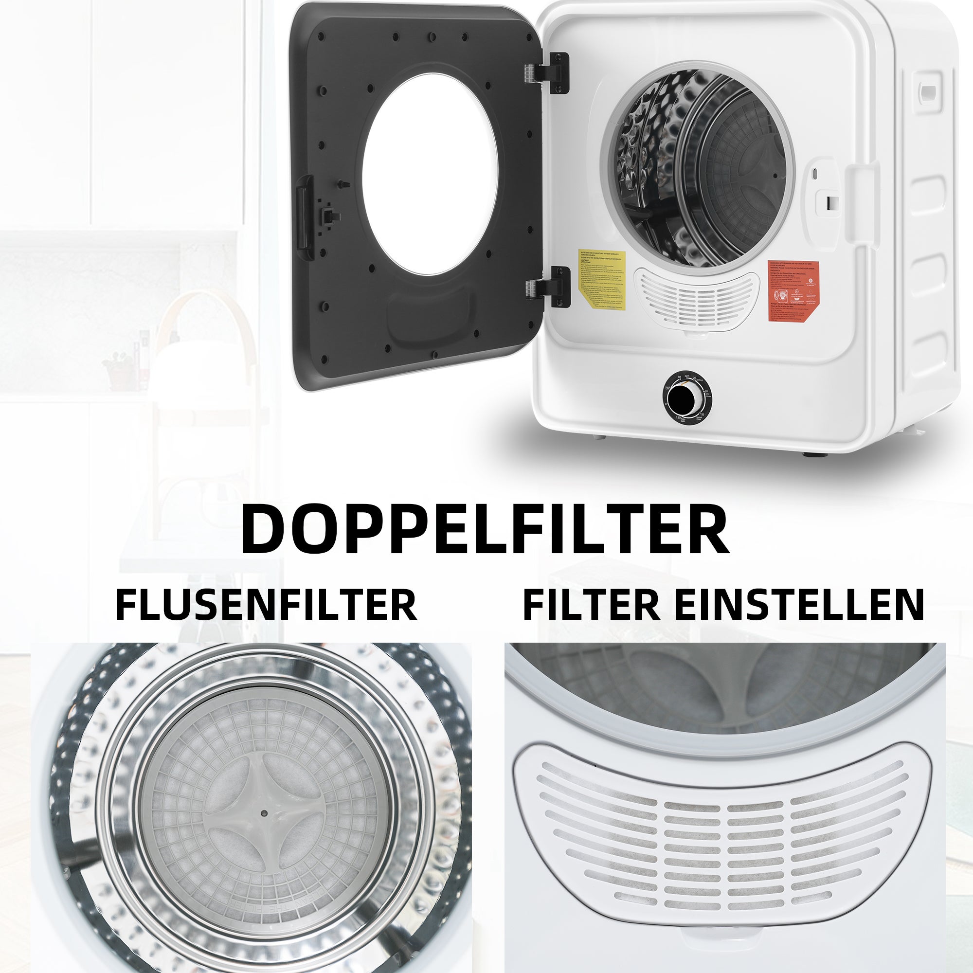 Sèche-linge ventilé 3kg (réel 4,5kg, acier inoxydable) : 830W, filtration multiple, 5 programmes, anti-surchauffe, montage mural possible - 4