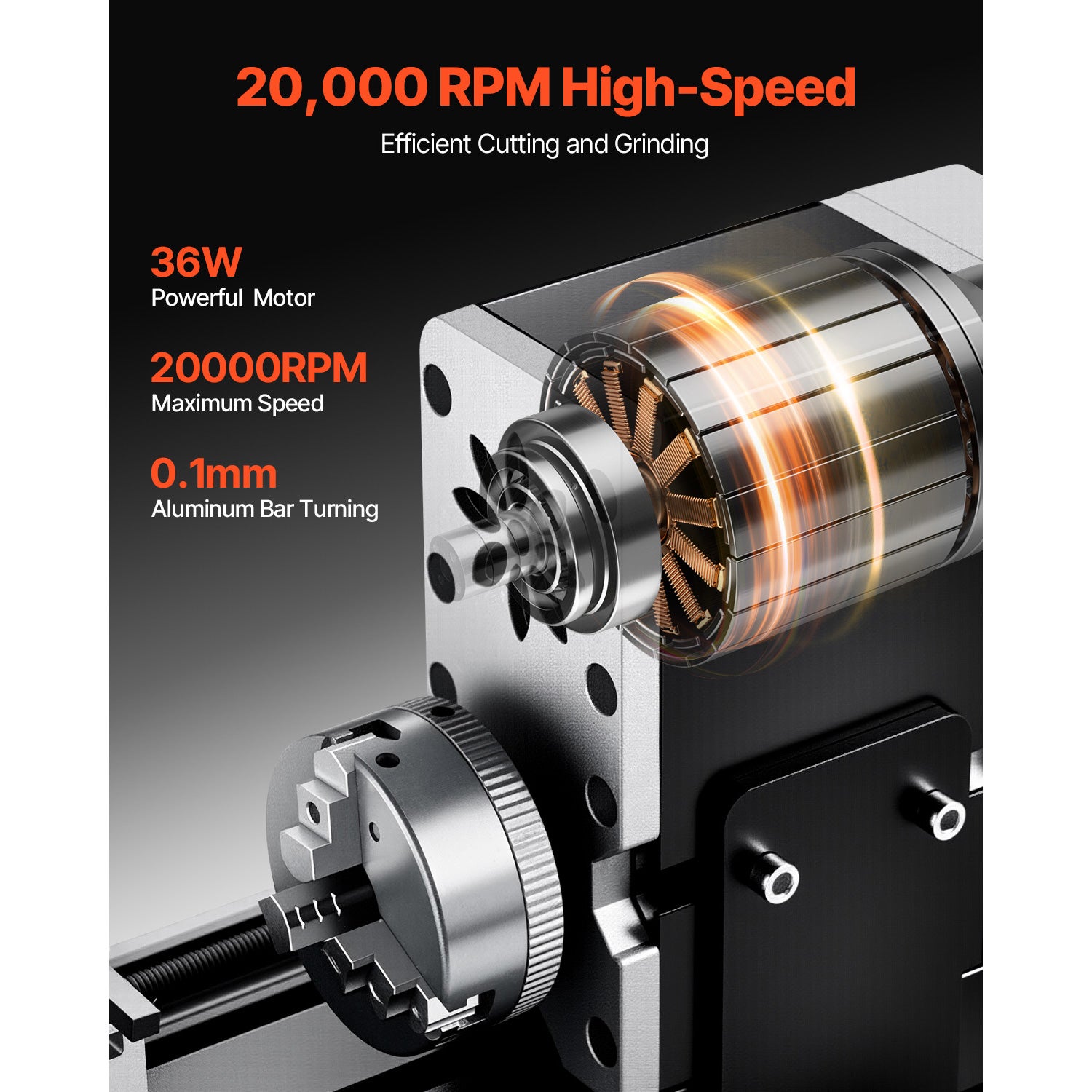 Torno Compacto Elétrico para Metais SucceBuy 70 x 130 mm,Motor 36 W 20000 RPM,Mandril de 3 Mandíbulas,Projetado para Usinagem de Precisão - 4