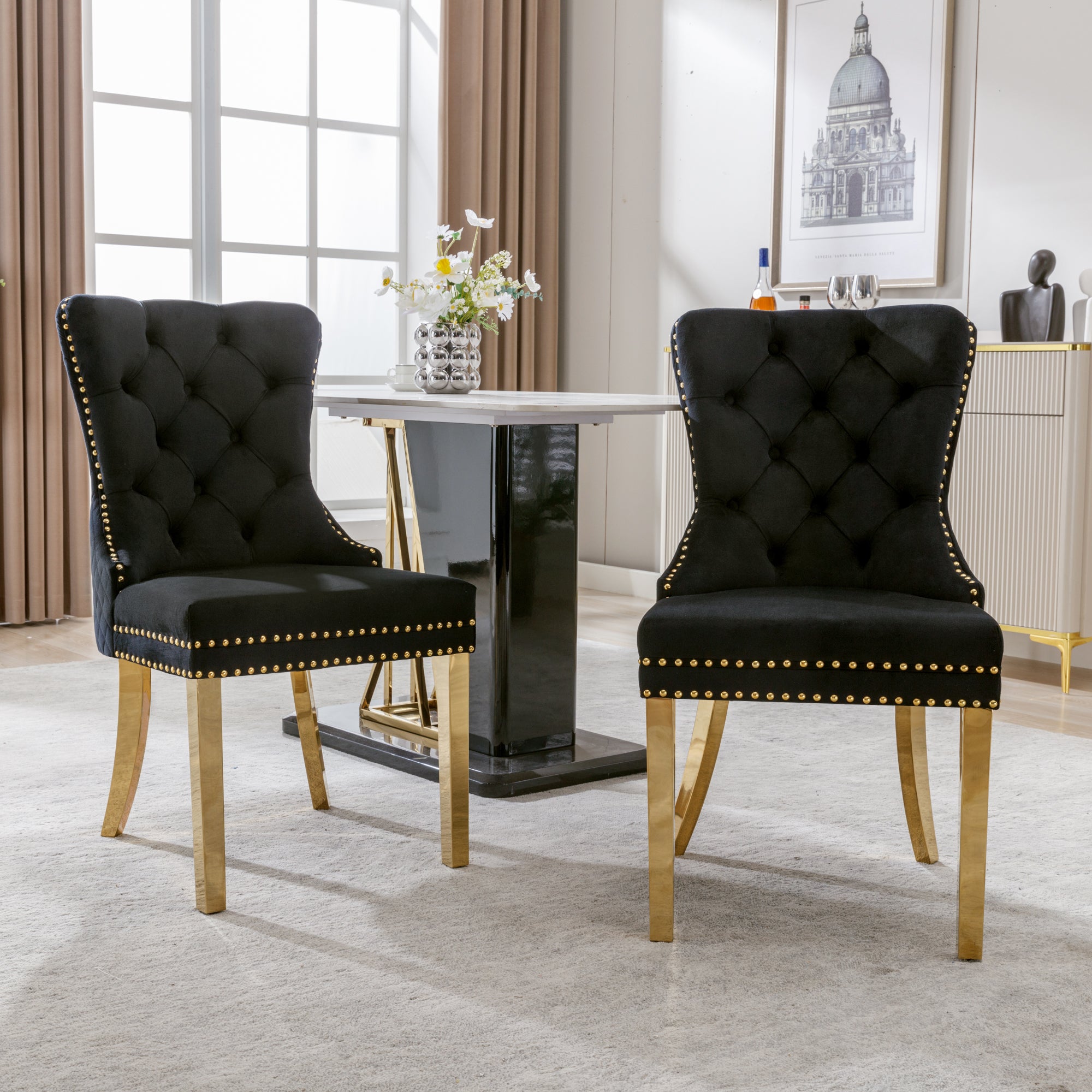 Silla de comedor (silla de cocina, silla de sala de estar con anillos de tiro redondos únicos en el respaldo, 2 piezas) - 5