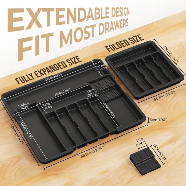 Range Couverts Extensible Pour Tiroir Cuisine - Plateau Ustensiles 6-9 Compartiments Ajustable