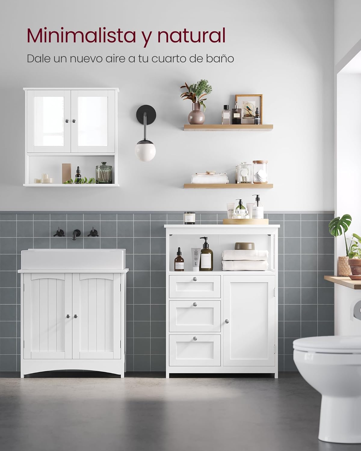 Kleankin Estantería Para Inodoro – Mueble De Baño Con Armario Y Estante Abierto, 64x19x178 Cm, Color Roble Y Negro