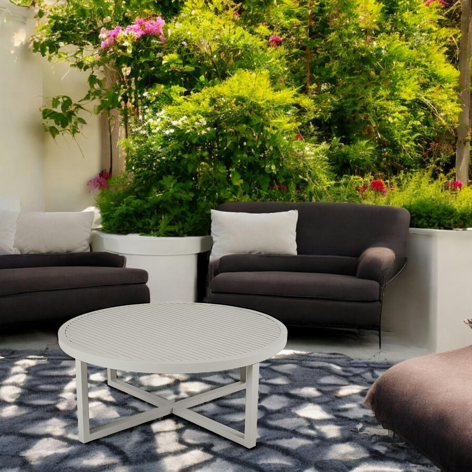 Table basse de jardin en aluminium gris sable D 100 cm OSLO | Leroy Merlin