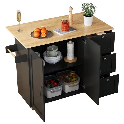 Table Plan Meme Table de cuisine mobile multifonction noire L135×l44(70)×H90cm, plan ...