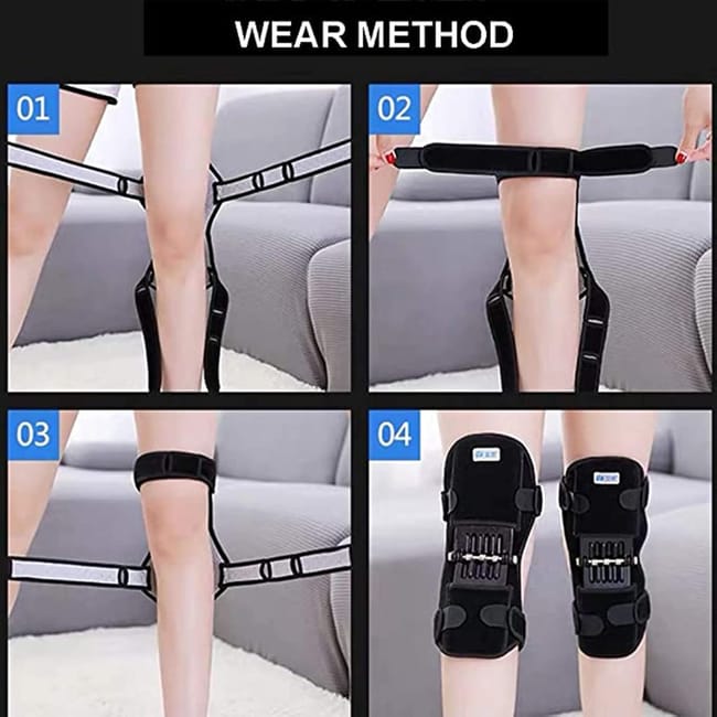 Lot de 2 genouillères avec 3 ressorts robustes, pour homme et femme souffrant de faiblesse des jambes, d'arthrite, de déchirures méniscales - Noir - 3