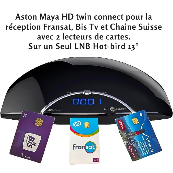 Décodeur Aston Maya HD Twin Connect pour la réception Fransat de Bis TV et Chaine Suisse avec 2 lecteurs de cartes + HDMI 1.2M T