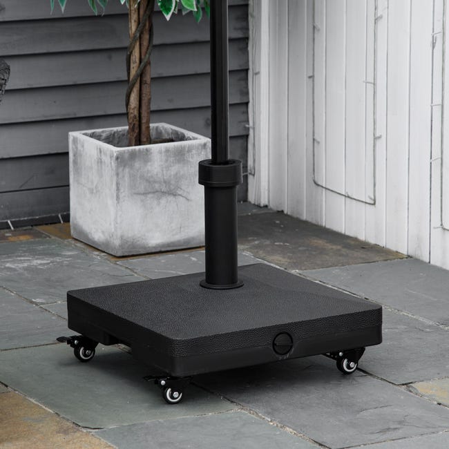 Base Per Ombrellone Outsunny Con Ruote - Riempibile Con Acqua/Sabbia Fino A 20kg - Nero 45x45x39cm - Foto 10