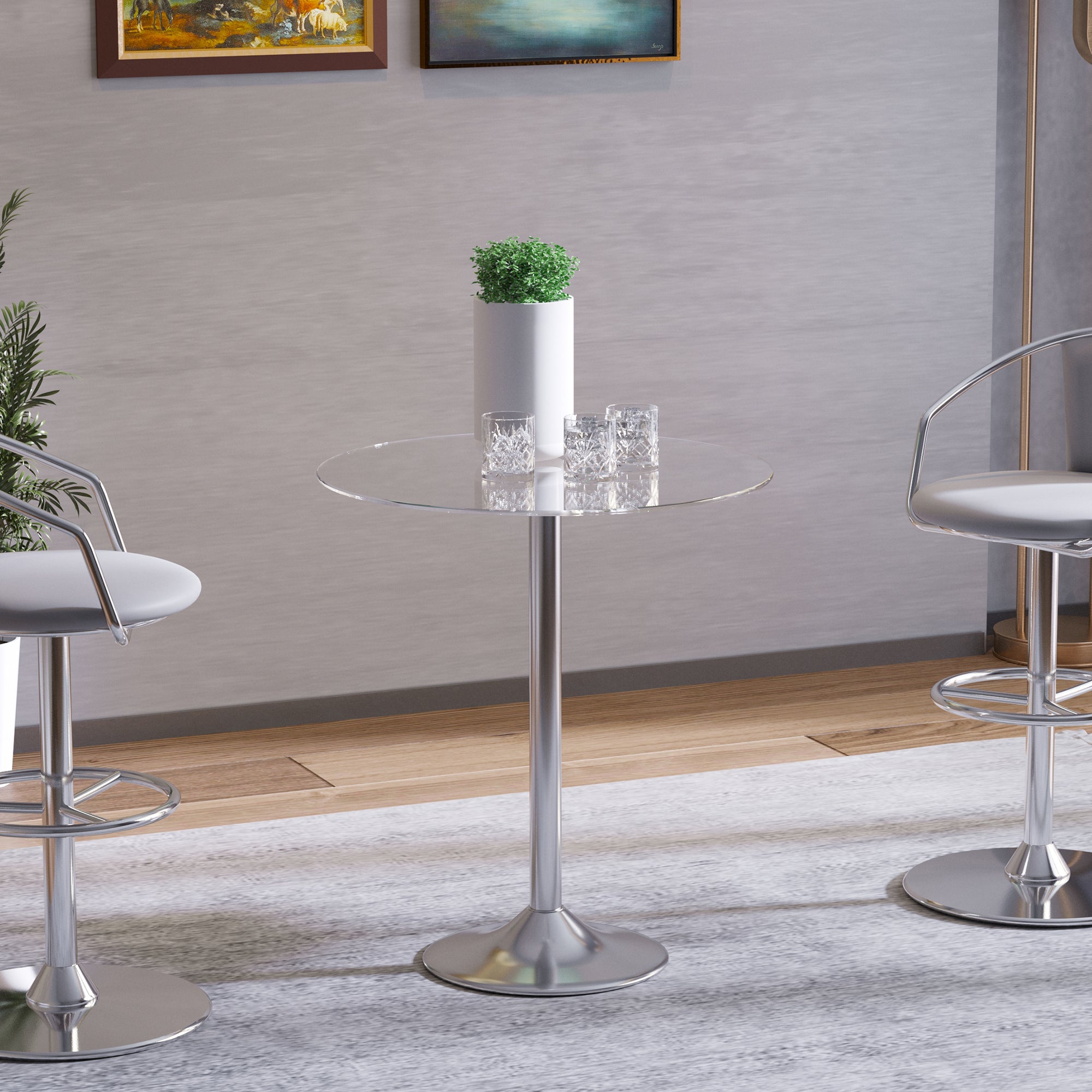 Table ronde 2 pers verre trempé acier argent | Leroy Merlin