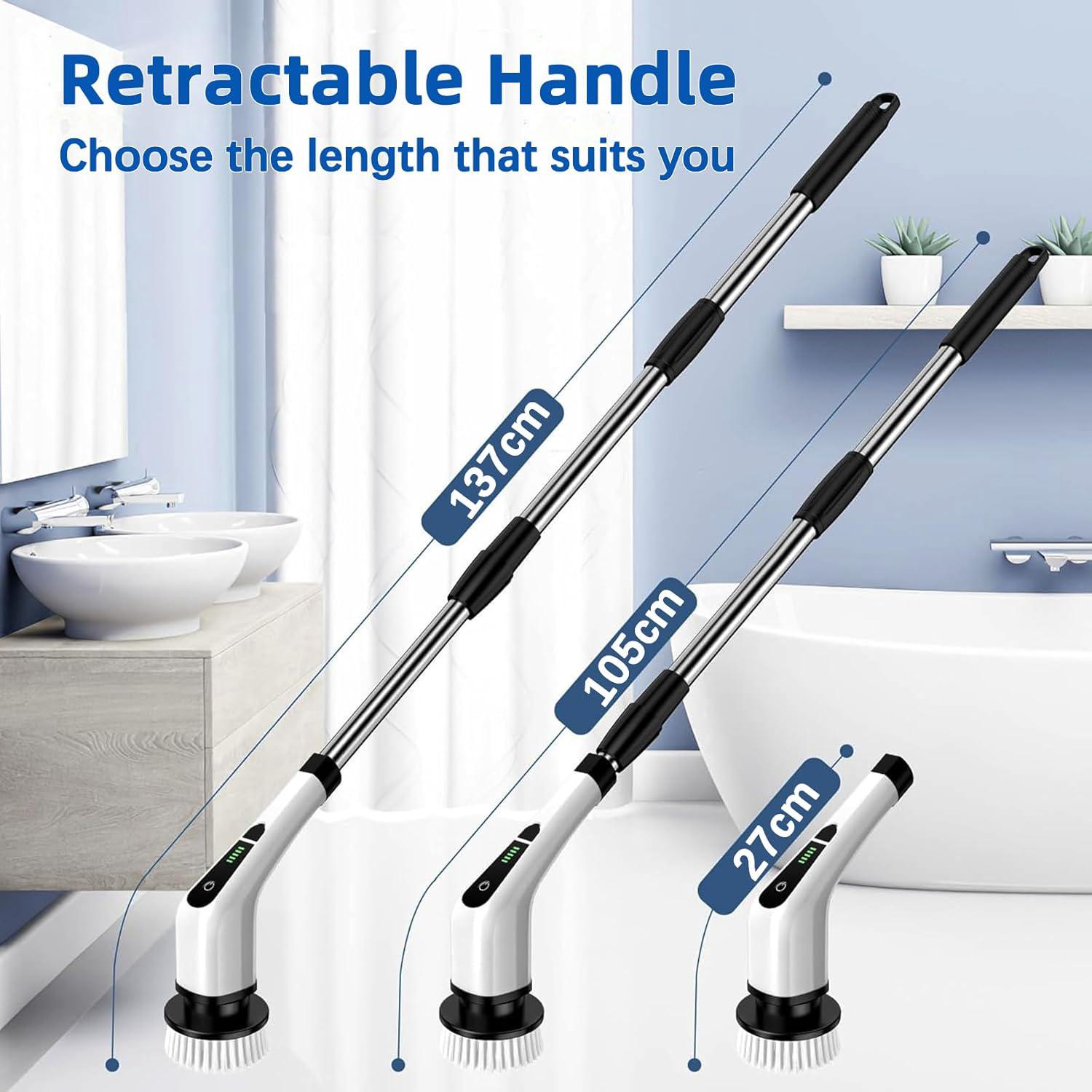 Brosse de Nettoyage éLectrique Rotative, Brosse de Nettoyage de Salle De Bain, 7 TêTes de Brosse RemplaçAbles, Extension RéGlable et 2 Vitesses - 2