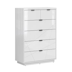 Commode 4 Tiroirs Actual Diffusion 96x91.6x42cm - Style Anglais Blanc | Crédence, Poignées Option