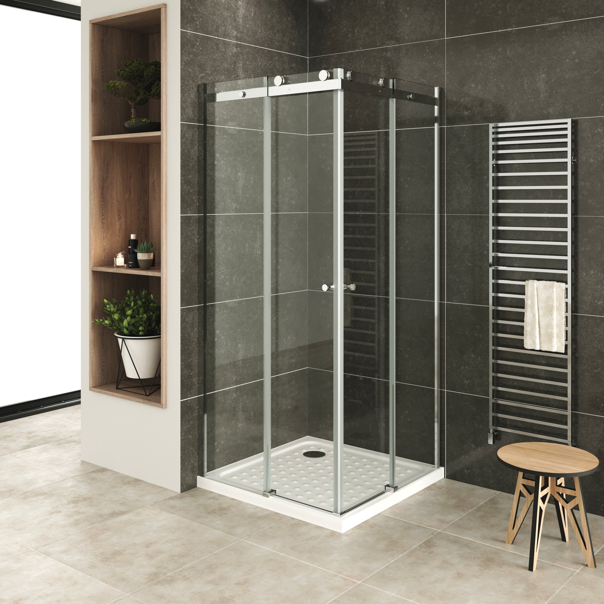Mampara Ducha Giratoria Sierona - Cristal Templado 8mm Con Panel Lateral 30cm