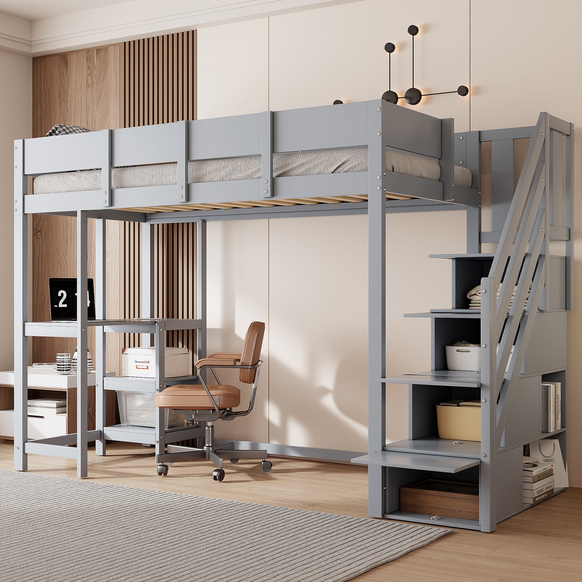 Lit mezzanine 90 x 200 cm avec 6 tiroirs - 2 en 1 lit et bureau - Pin + MDF + Contreplaqué - Blanc (sans matelas) | Leroy Merlin