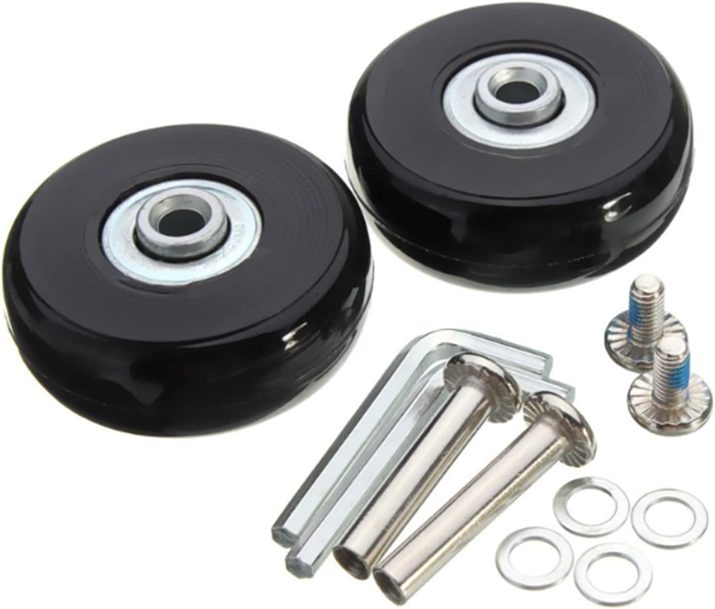 Lot De 2 Roues + Essieux De Rechange Pour Valise – 64 × 18 Mm – Silencieuses & Robustes – Noir