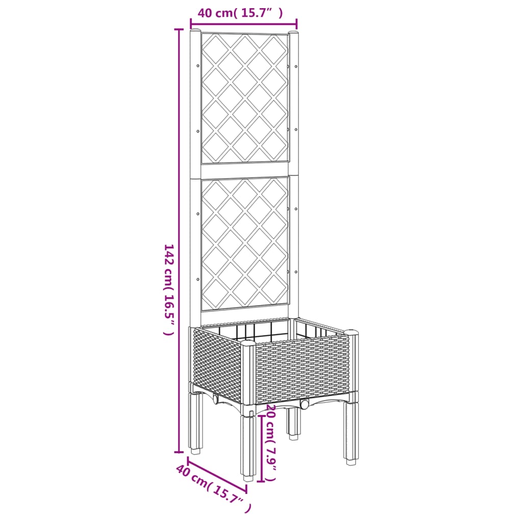 Maison Exclusive - Vaso/floreira jardim c/ treliça 40x40x142 cm PP cinzento-claro - 8