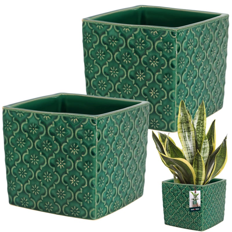 2x doniczka vintage ceramiczna donica osłonka na kwiaty zioła rośliny 13x13 - KOTARBAU