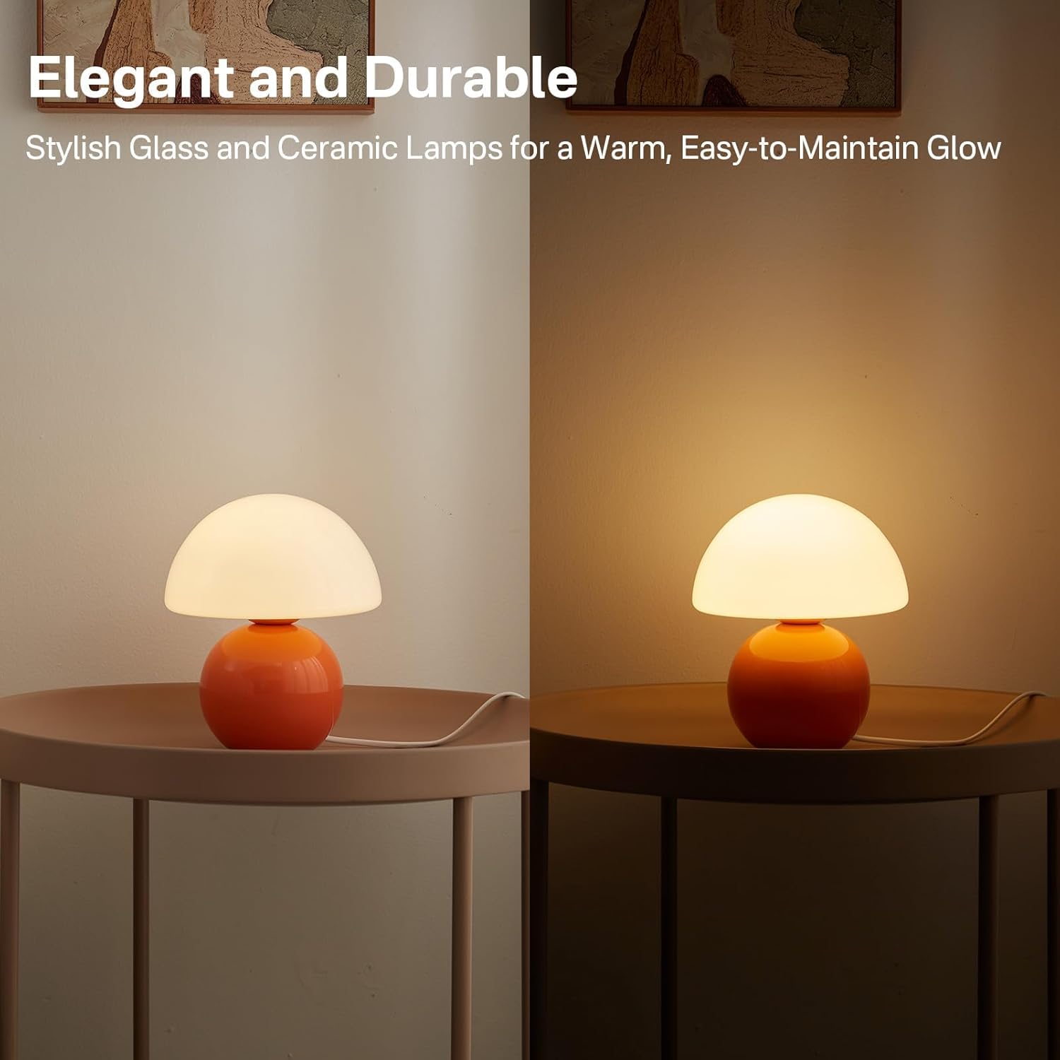 Lampe champignon petite lampe, lampe de chevet de table pour chambre à coucher, lampe moderne 3 couleurs, orange - 3