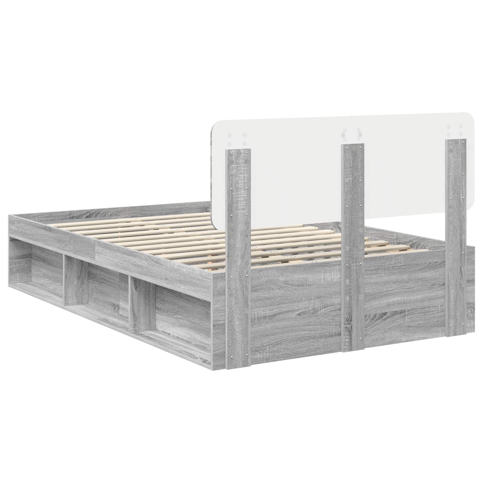 Cadre de lit en pin massif gris pour la chambre, 135 × 190 cm - 9