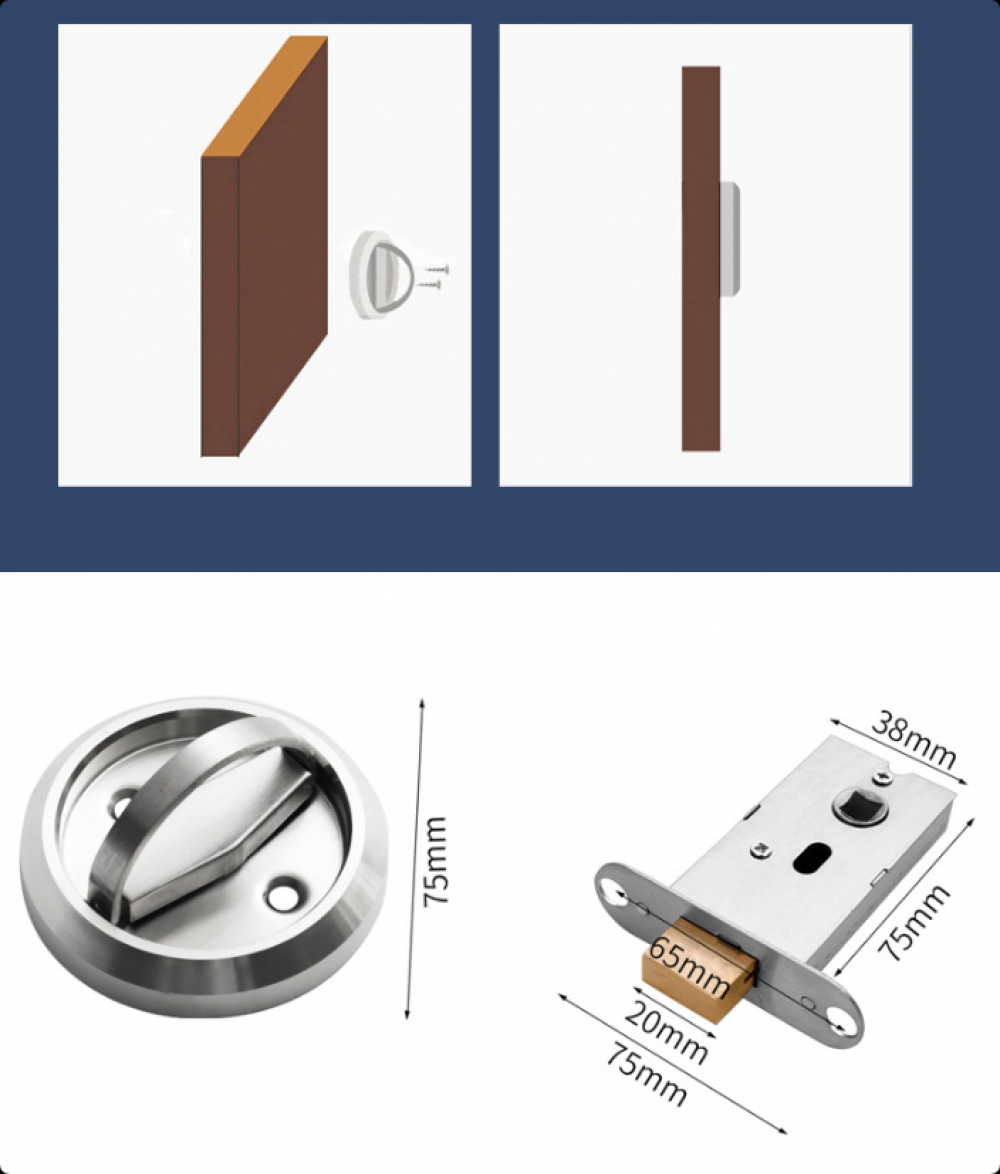 Verrou de porte rond en acier inoxydable 304, pour chambre à coucher, cuisine, salle de bain, buanderie - 2