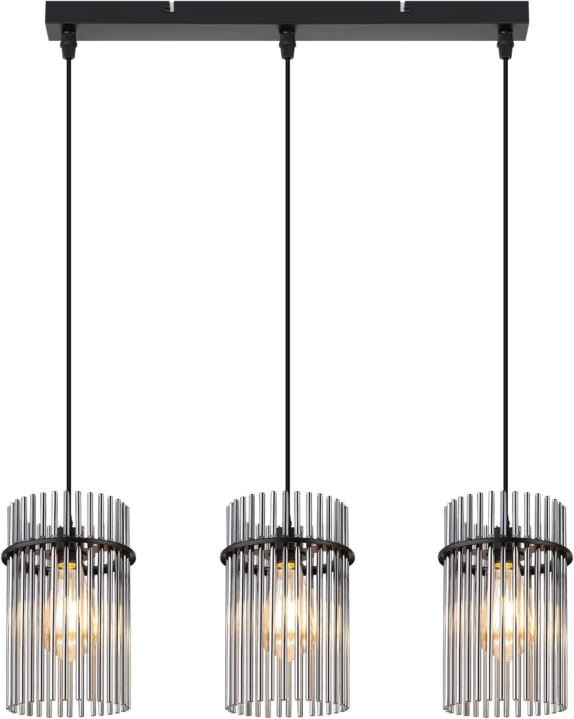 ZMH Lampa wisząca w stylu vintage z trzema żarówkami, czarne szkło, E27 (żarówka nie jest dołączona) - 9