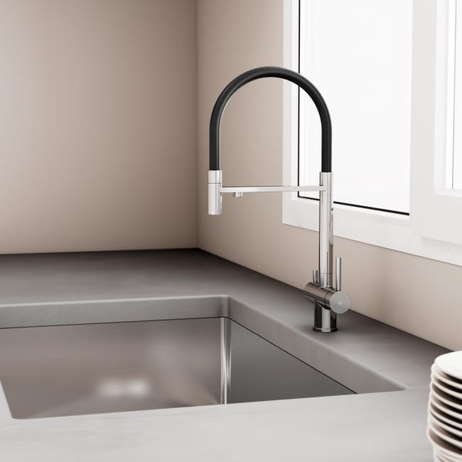 Grifo extraÃble osmosis negro y plata de cocina IO Leroy Merlin