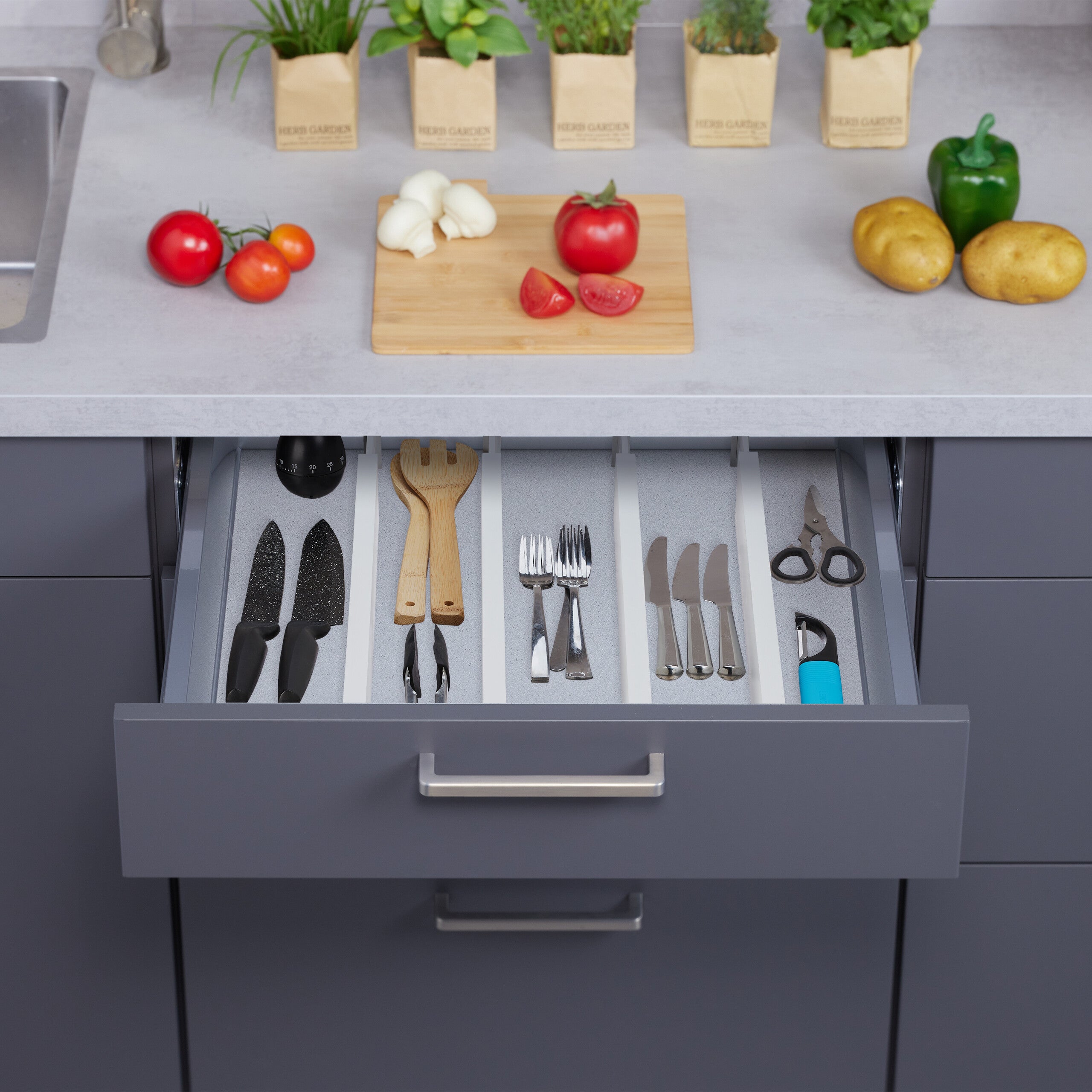 Organizer per cassetti per utensili da cucina, vassoio