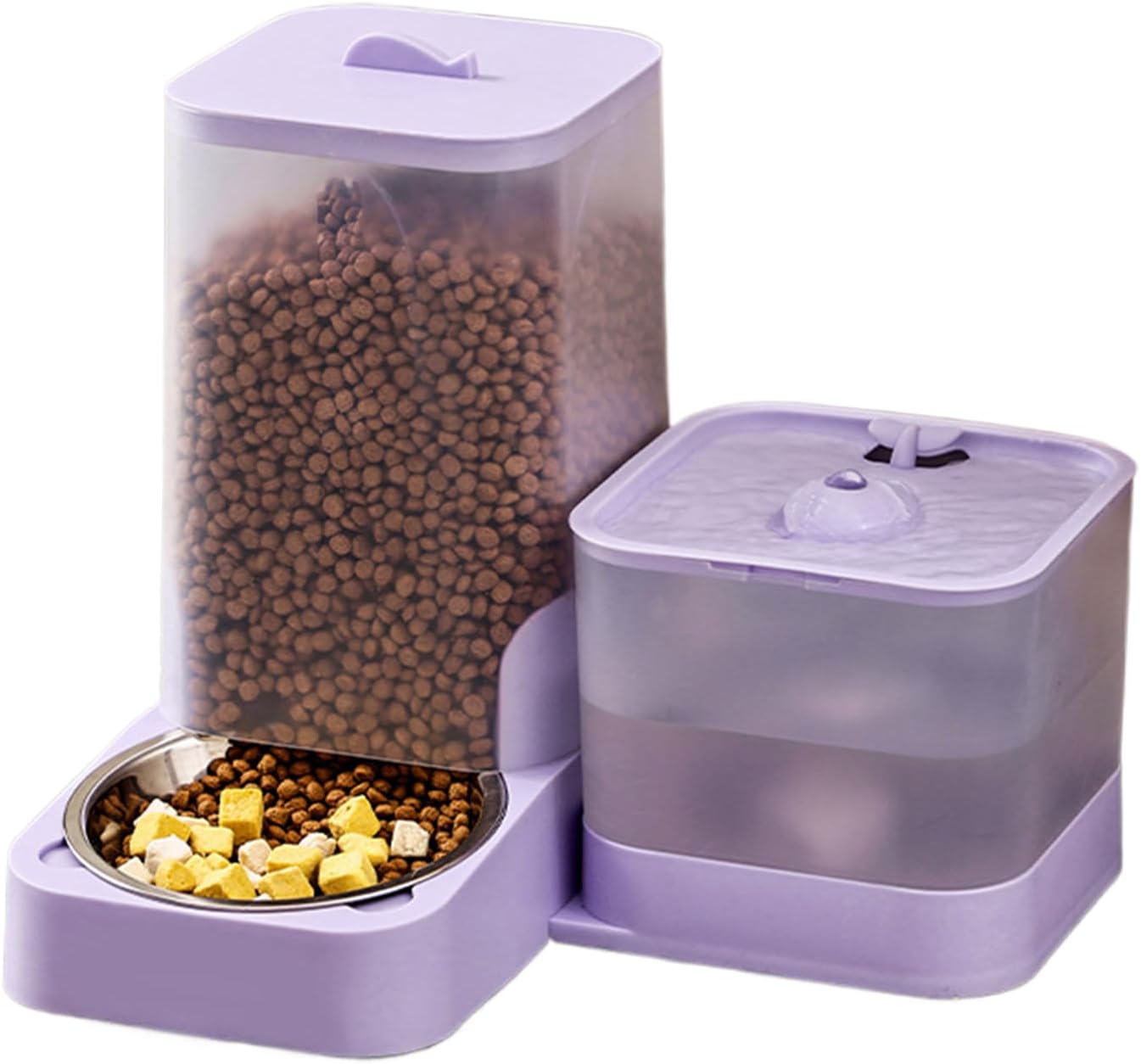 Distributeur Automatique Croquettes & Eau Pour Chat - Double Bac 800g + 1,5L, Blanc/Vert, Design Anti-Renversement