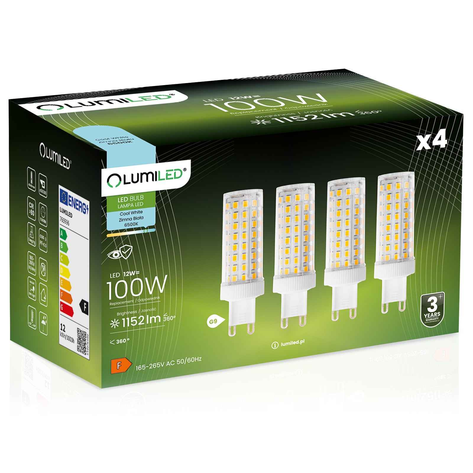 4x Żarówka Lumiled LED G9 Kapsułka 12W = 100W 1152lm 6500K Zimna 360st