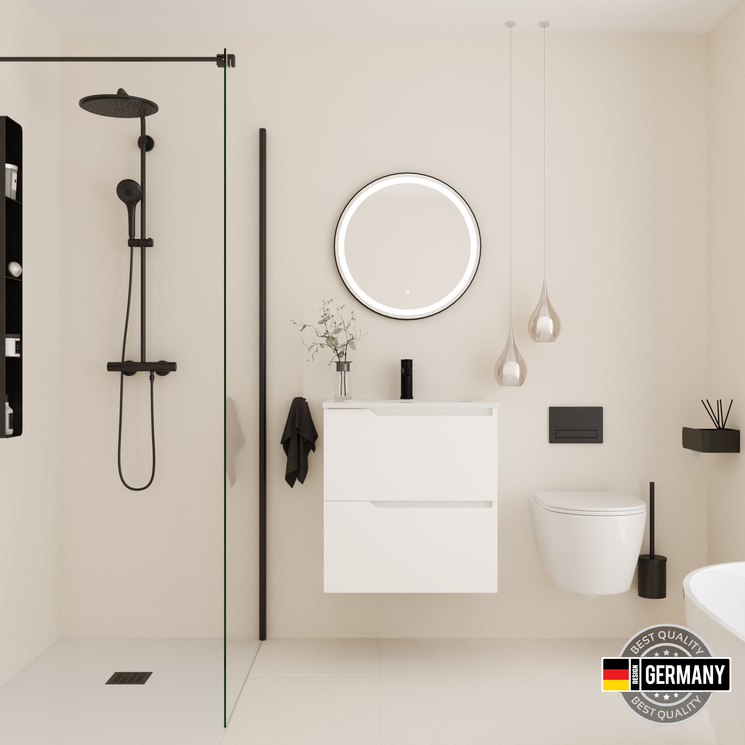MEUBLE SALLE BAIN SUSPENDU HALL|60 CM BLANC|2 TIROIRS AVEC LAVABO ...