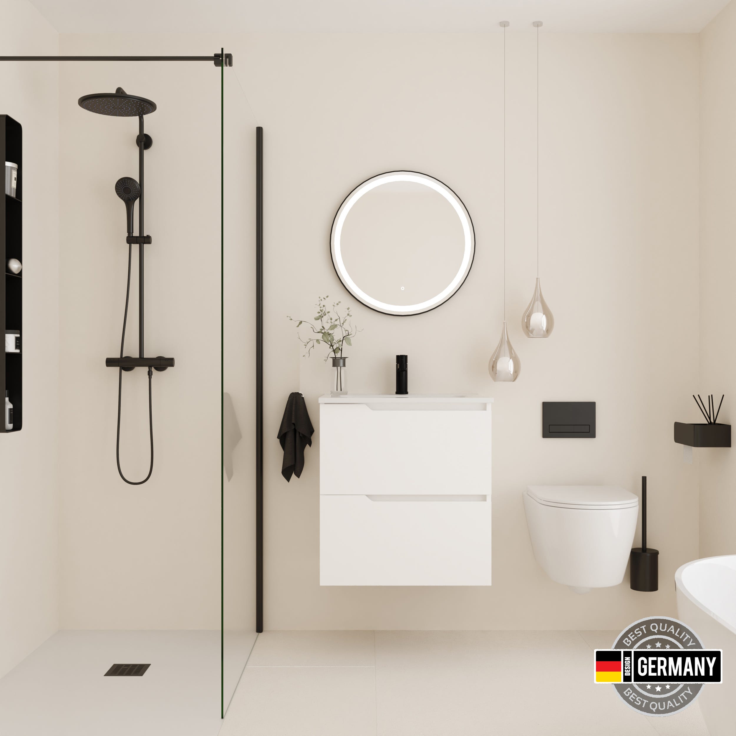 Assemble Lababo MEUBLE SALLE BAIN SUSPENDU HALL|60 CM BLANC|2 TIROIRS AVEC LAVABO ...