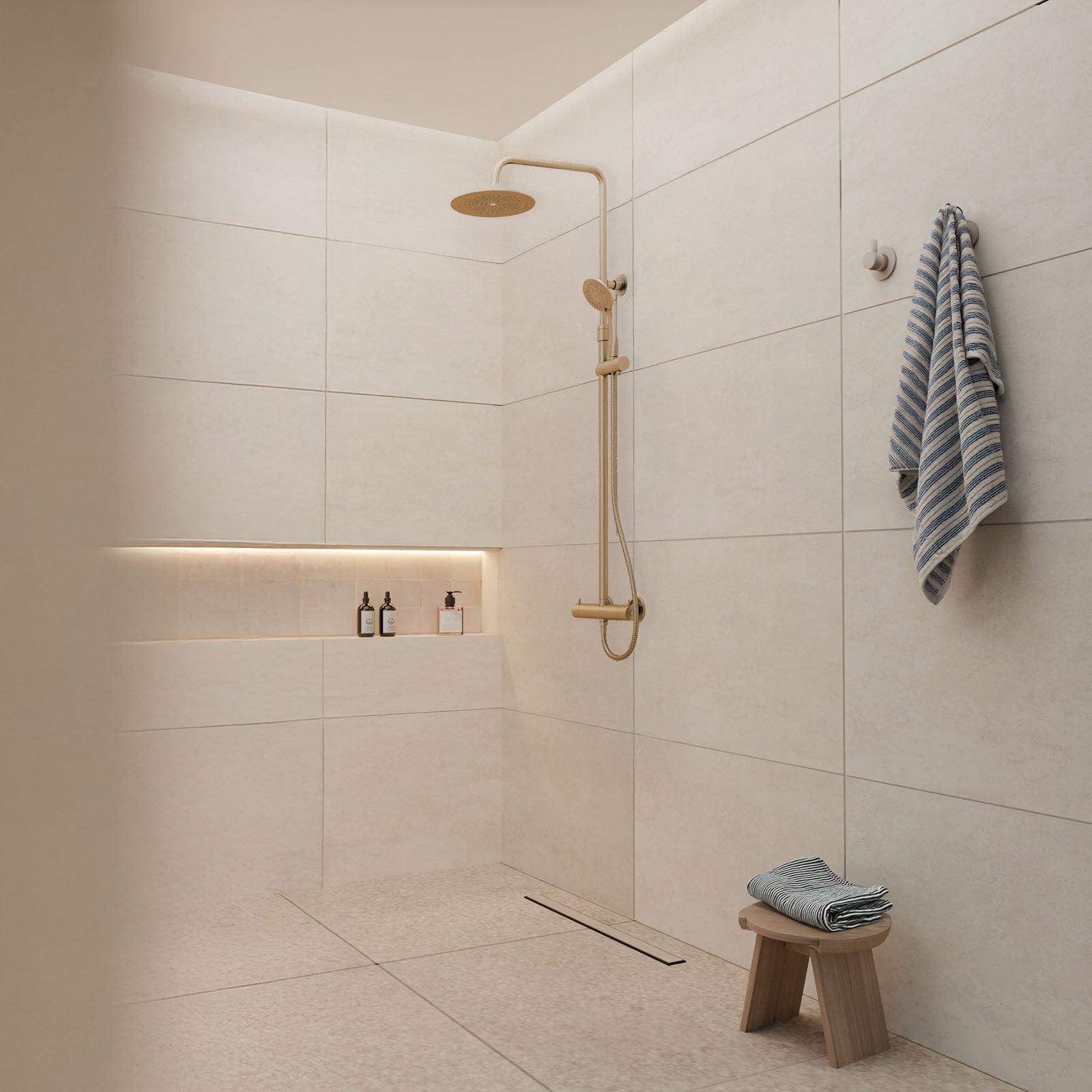 Colonne de douche Thermostatique finition Or Doré Brossé 133x26x52 cm - MOLLY GOLD - 6