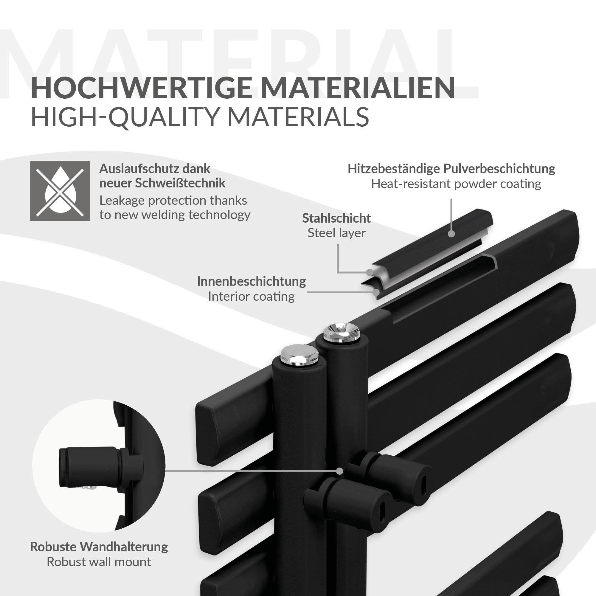 Radiatore EM in ferro Radiatore per asciugamani Radiatore da bagno Nero 600x1000 - 4