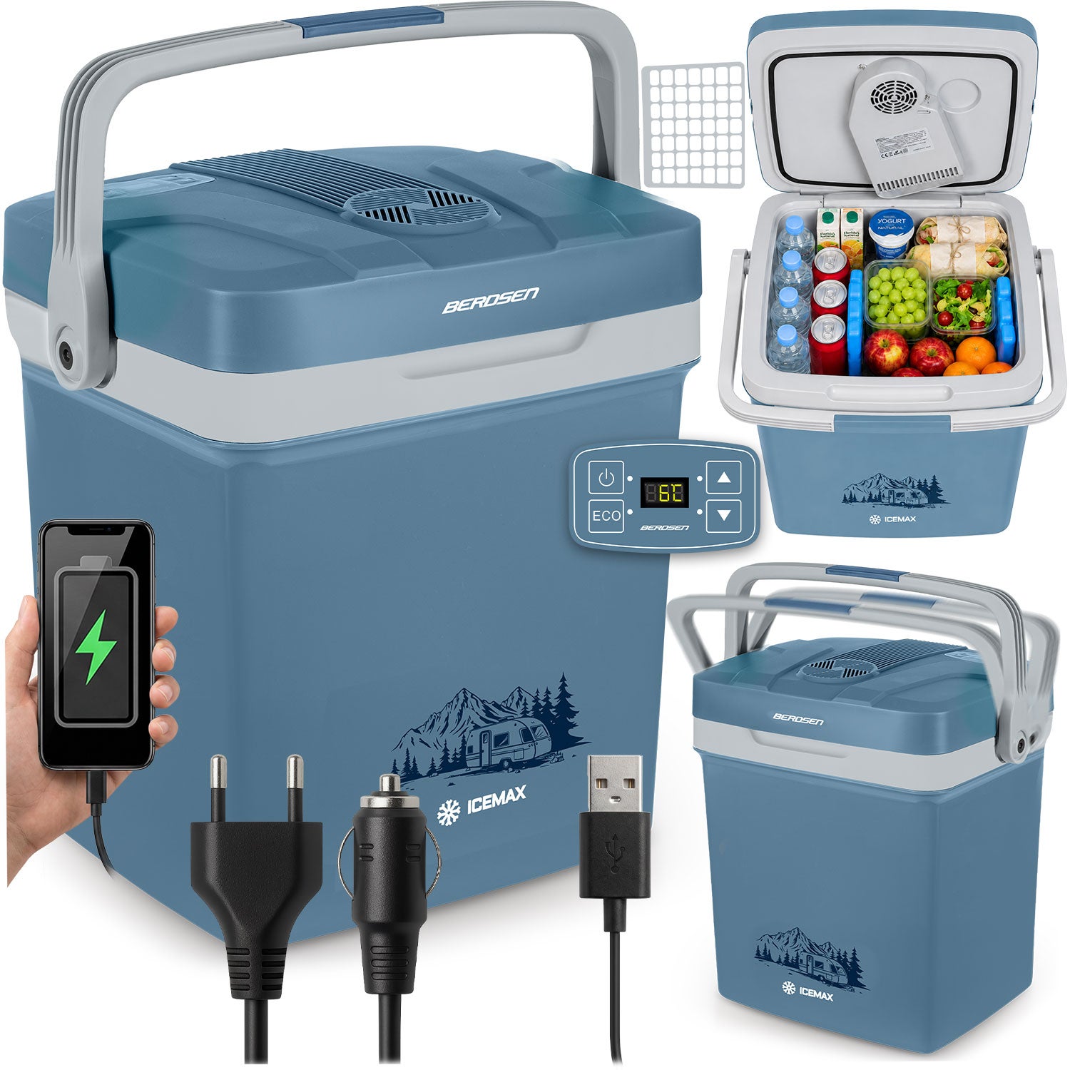 Lodówka turystyczna samochodowa 26l Berdsen 12V i 230V USB z funkcją ECO