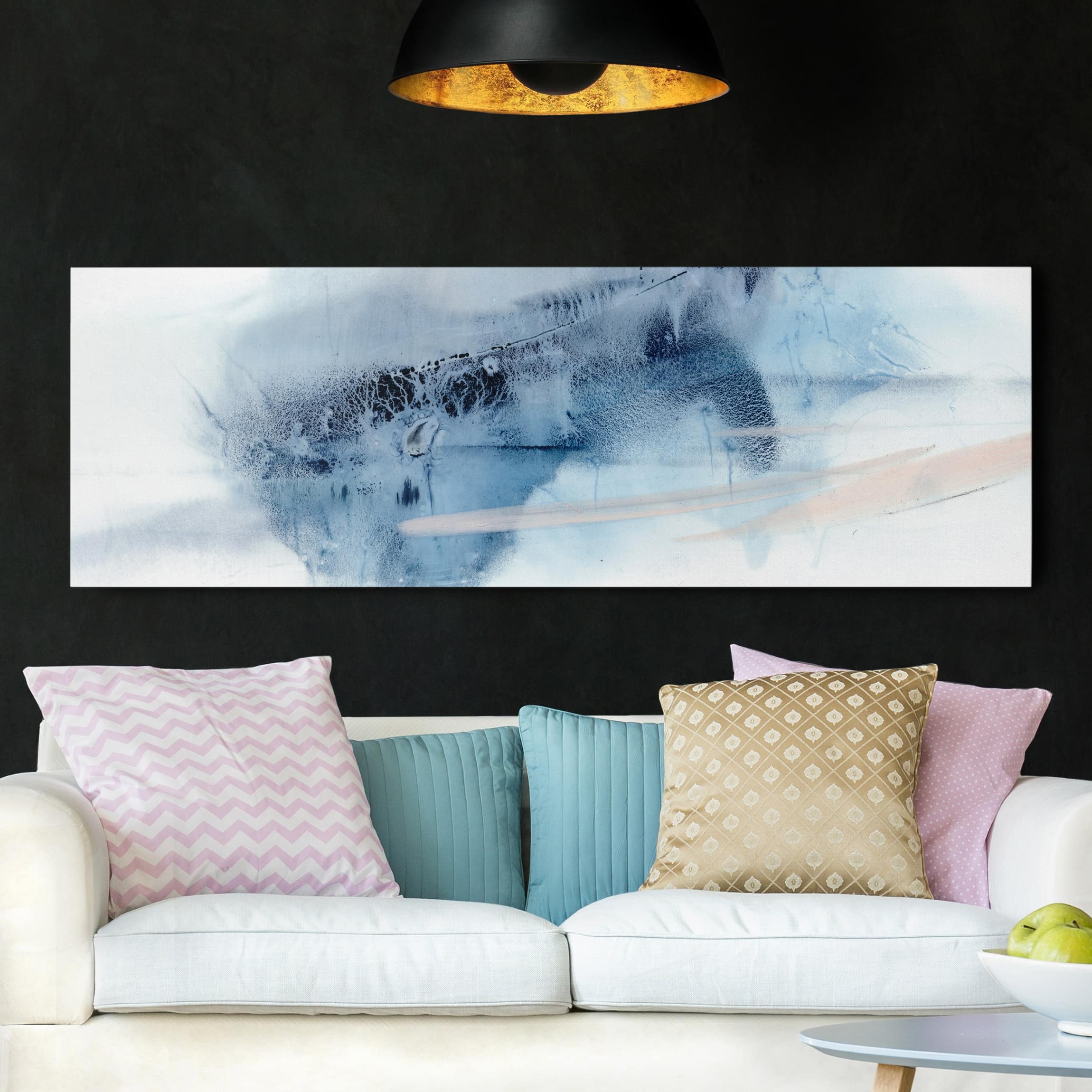 Lienzo cuadro en lienzo bastidor impresion en lienzo azul abstracto pintura 307 cuarto de baño cocina dormitorio salón pasillo 150 x 50 cm