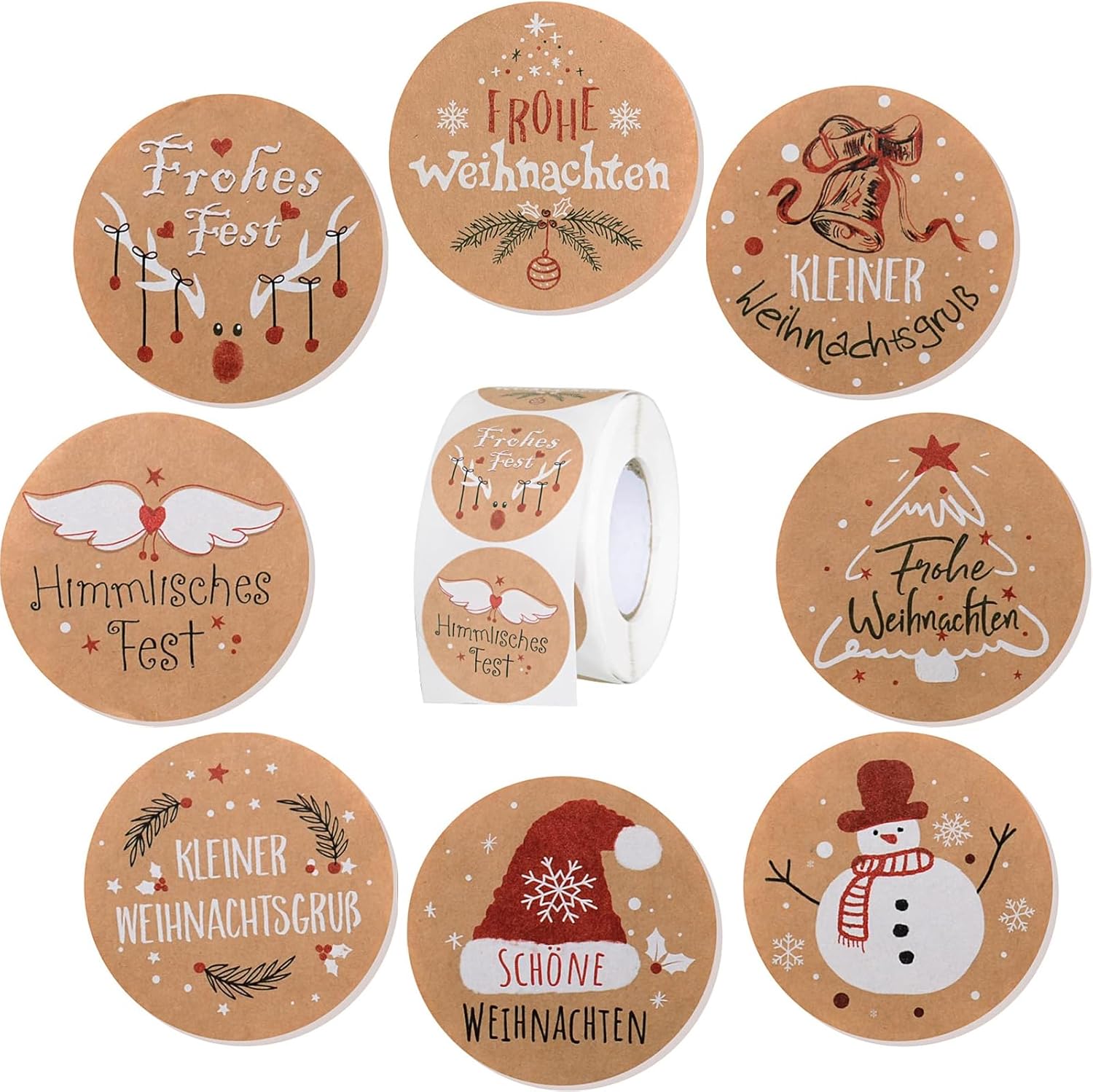 Rouleau 500 Autocollants Ronds Noël – 25 Mm