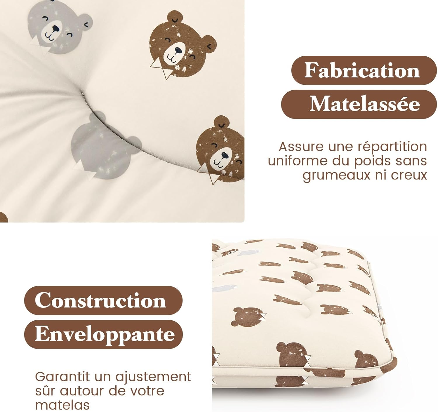 Matelas Futon Japonais 1 Personne 90x200CM, Lit de Couchage Enroulable de Sol Pliable et Portable avec Sac de Transport pour Camping, Voyages, Ours - 6