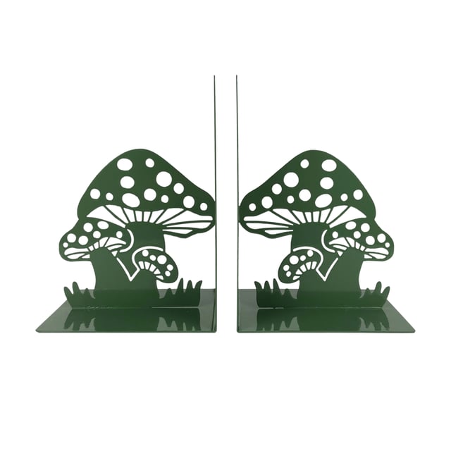 Set 2 Pezzi Fermalibri In Metallo Antigraffio Per Mensole Libreria Design Moderno Supporto Porta Libro Antiscivolo - Funghetti