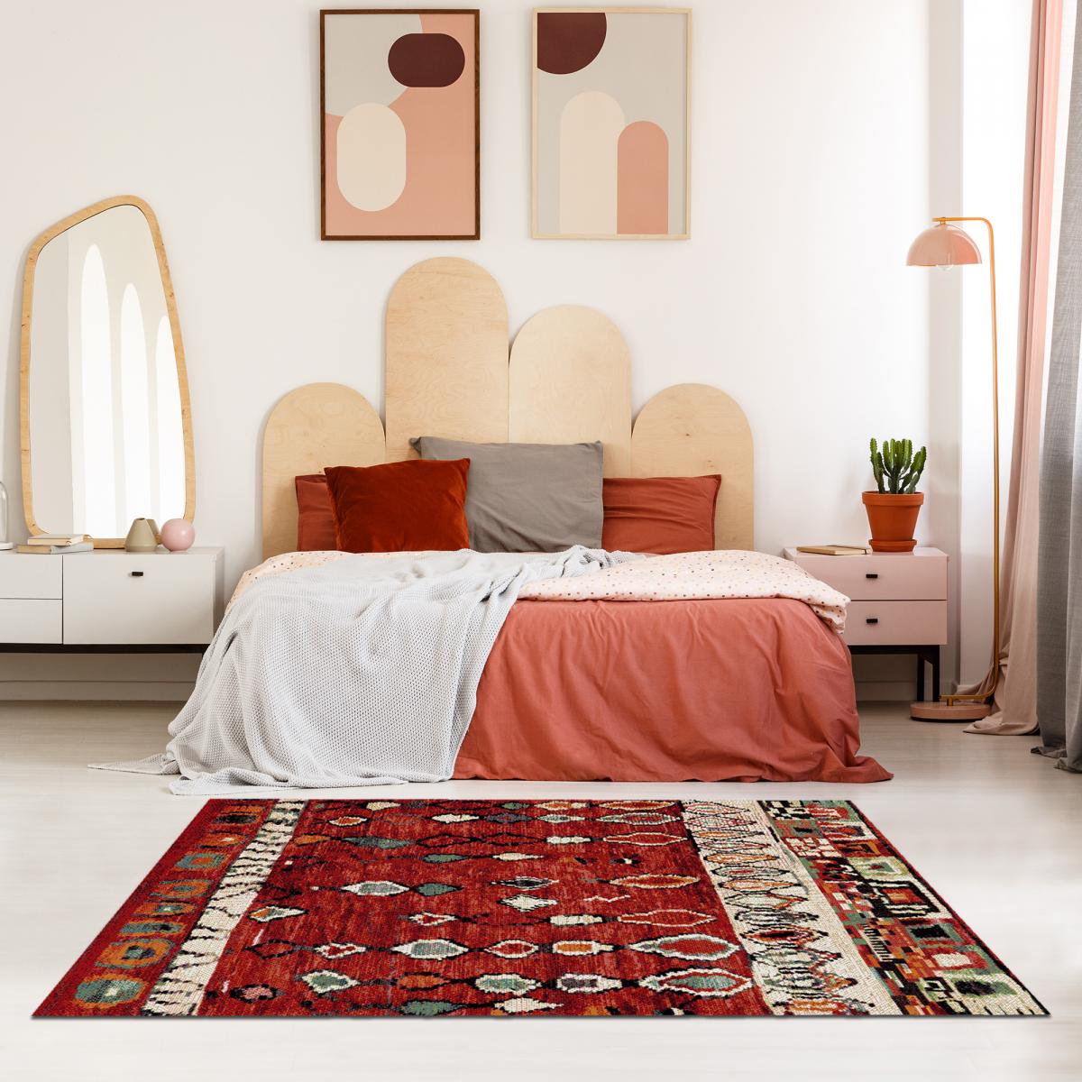 Tapis berbère 160x230 tissé motifs tribaux LYN8 MOROCO rouge - 8