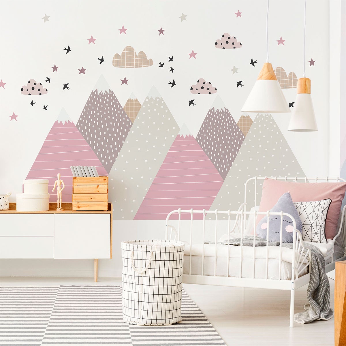 Stickers muraux enfants - Décoration chambre bébé - Autocollant Sticker mural géant enfant montagnes scandinaves JENIKA - 60x90cm - 3