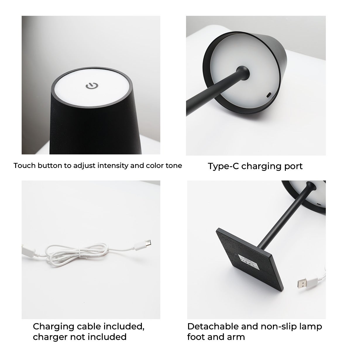 Lámpara de Mesa Recargable Portátil LED CCT 3000K-4000K-6000K en Aluminio, IP44, 1.5W, Táctil con Intensidad Regulable - 4