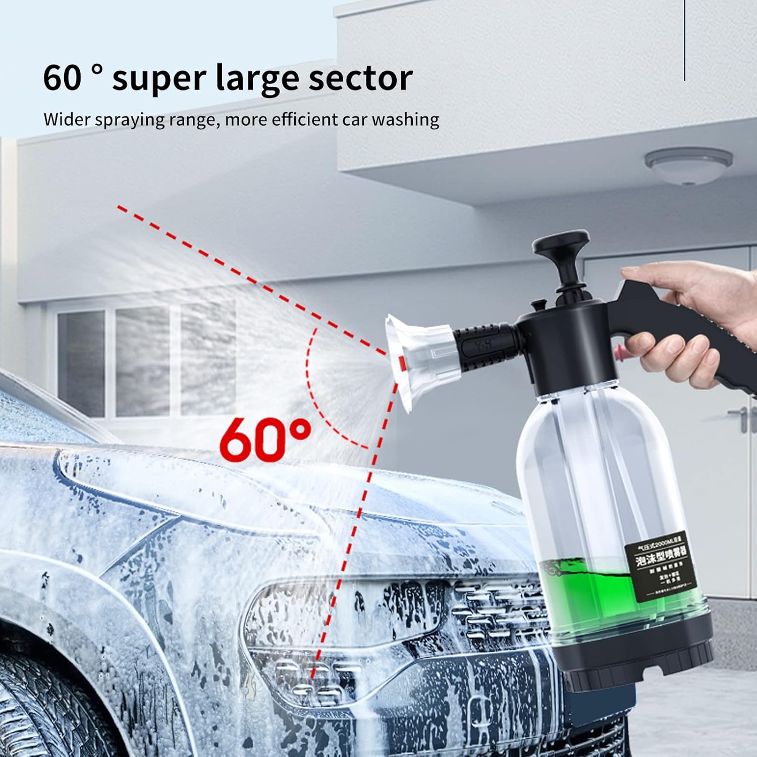 Pulvérisateur Mousse Voiture 2L - Pistolet à Pression avec Buse Coudable à 60°, Nettoyage Voiture à Basse Pression (Transparent) - 4