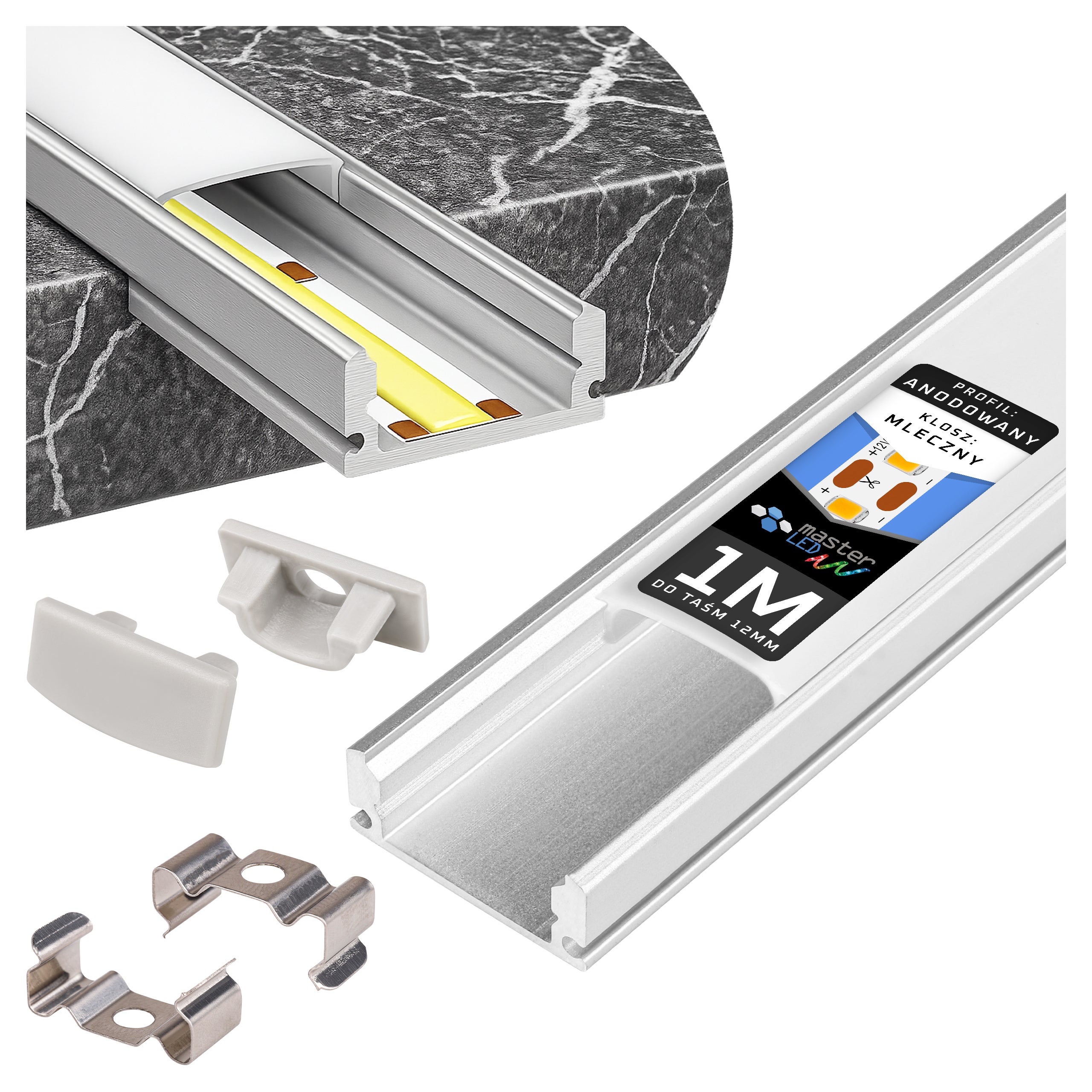 Profil do taśm LED 1m 17x7mm nawierzchniowy aluminiowy anodowany z mlecznym kloszem MasterLED