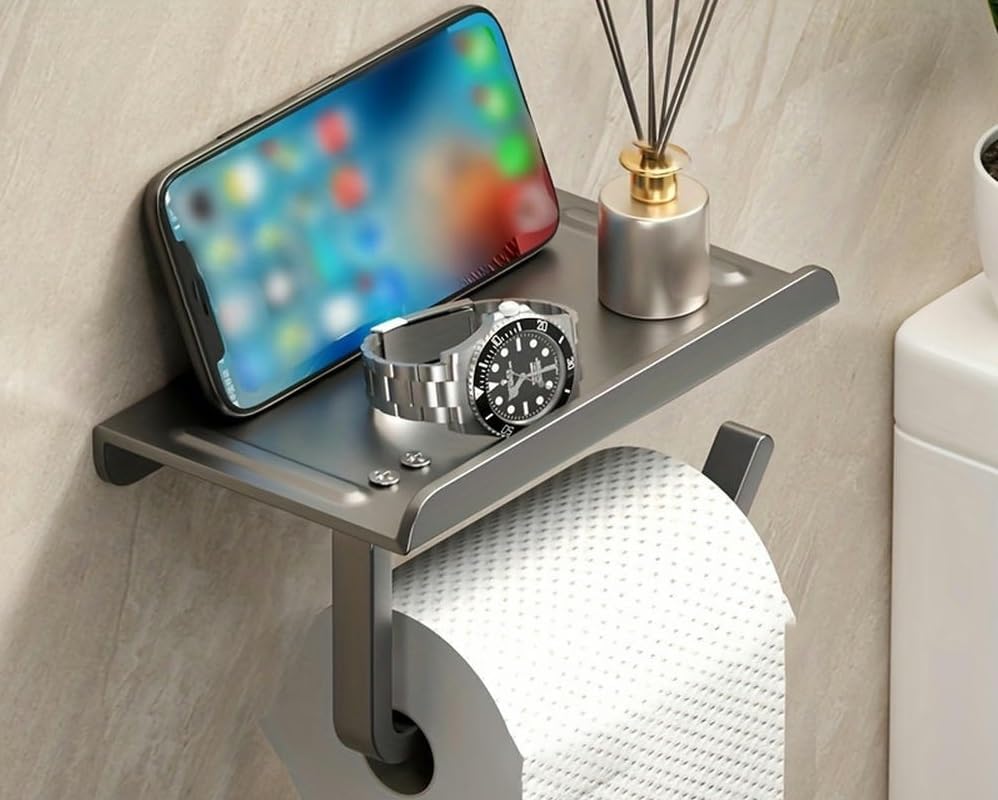 Uchwyt na papier toaletowy z półką, wykonany z nowoczesnej półki łazienkowej, aluminium, stali nierdzewnej, wodoodporny