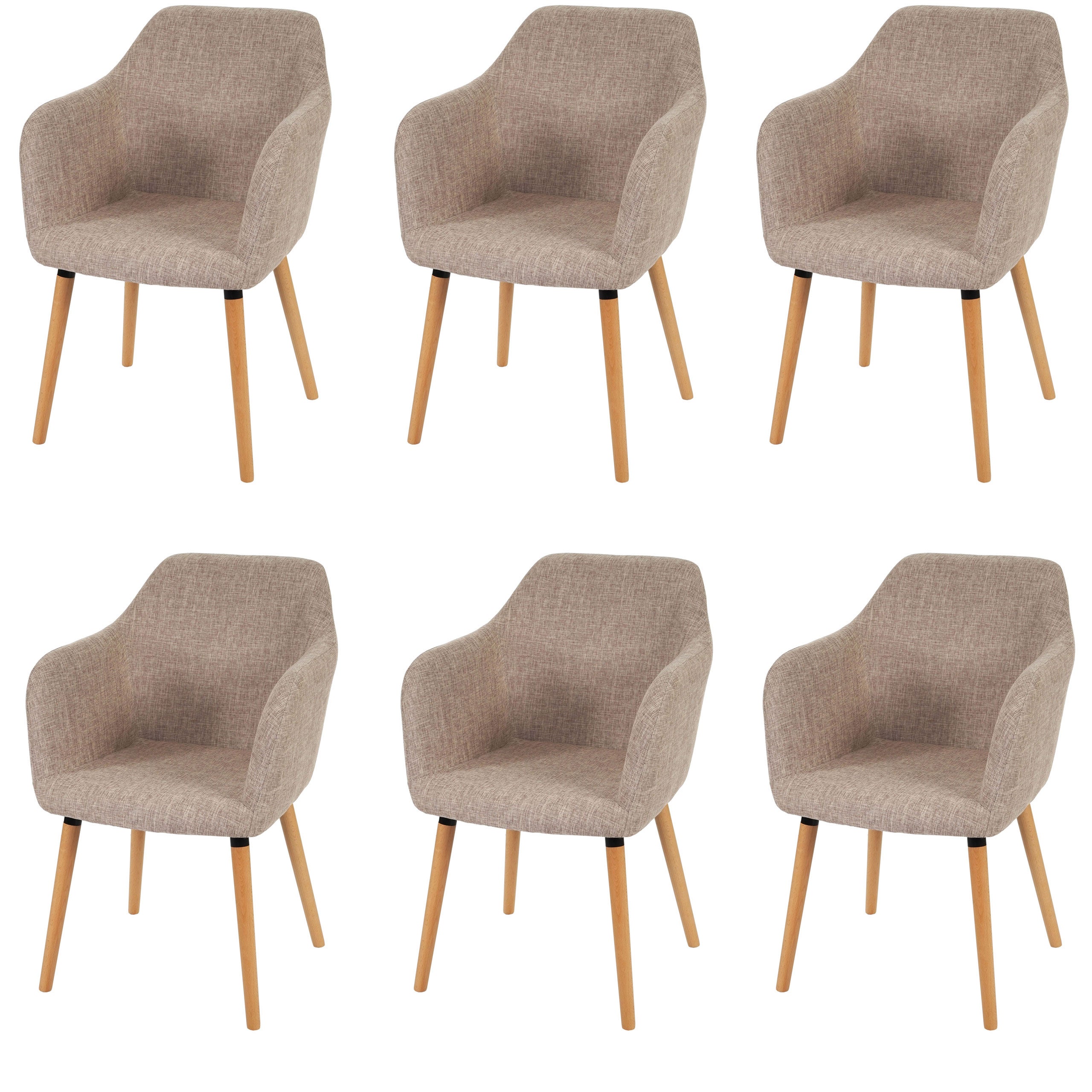 Zestaw 6 krzeseł do jadalni Malmö T381, krzesło kuchenne, design retro 50s ~ tekstylny, kremowy/szary, jasne nogi